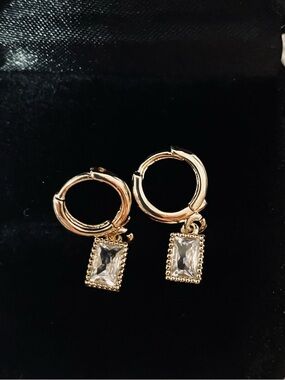 Swarovski Gold Hoop Earrings with Clear Rectangular Crystal Drops